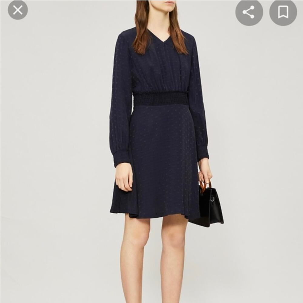 Sandro Claudia Shirred Polka Dot Mini Dress Marine (Please Read)